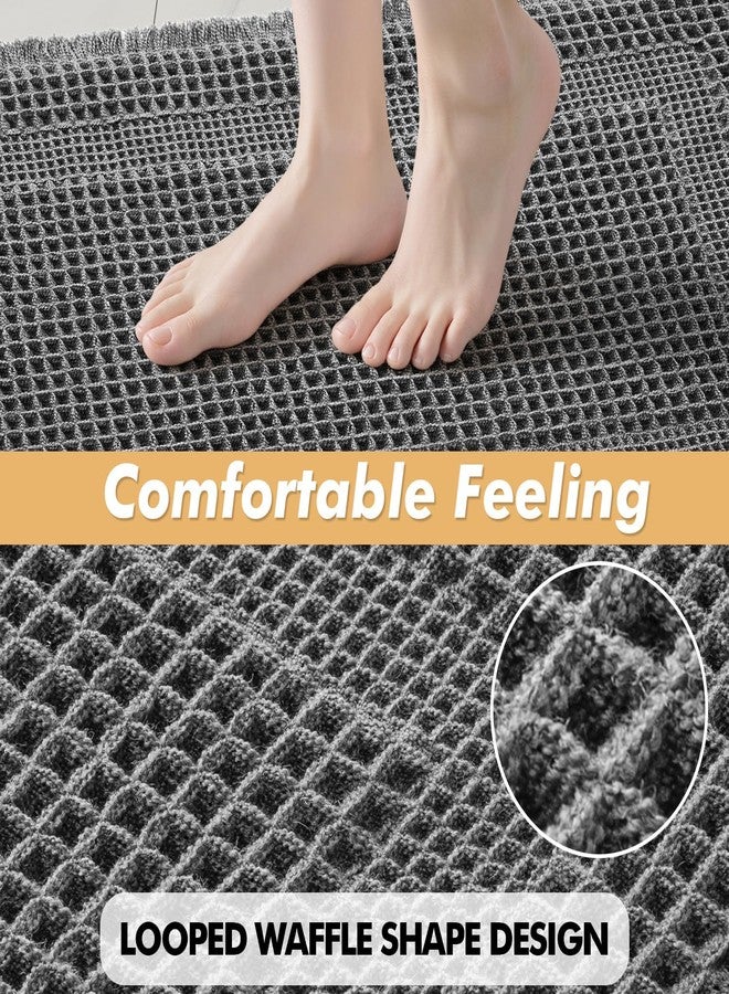 MIULEE Set of 2 Waffle Bathroom Rugs, Boho Bath Rug Super Absorbent, Non Slip Washable Ultra Soft Rubber Backed Shower Bath Mats for Floor, Tub, Shower, Looped Design, Dark Grey, 18x30 Inch - Image 4