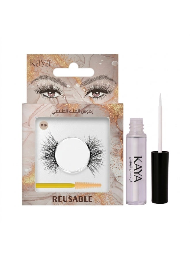 kaya Clear Eyelash Glue with Natural Mink Three Dimensional Lashes Style No. 16 Set - Image 1