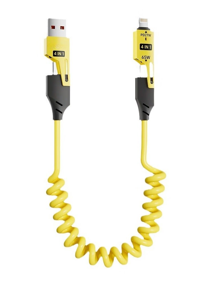 Spring telescopic four in one 65W super fast charging suitable for Apple iPhone 15/16 Pro, Huawei OPPO Honor, Xiaomi vivo multifunctional data cable, Carplay transmission, Carlife car screen projection, mobile phone tablet charging cable - Image 2