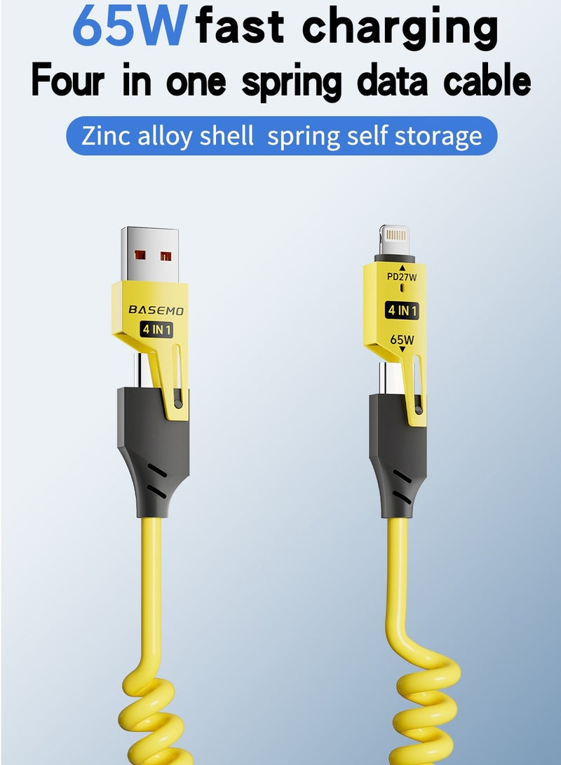 Spring telescopic four in one 65W super fast charging suitable for Apple iPhone 15/16 Pro, Huawei OPPO Honor, Xiaomi vivo multifunctional data cable, Carplay transmission, Carlife car screen projection, mobile phone tablet charging cable - Image 4