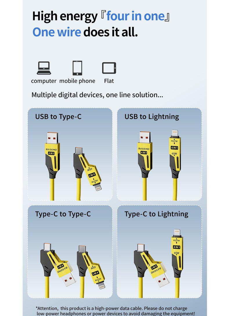 Spring telescopic four in one 65W super fast charging suitable for Apple iPhone 15/16 Pro, Huawei OPPO Honor, Xiaomi vivo multifunctional data cable, Carplay transmission, Carlife car screen projection, mobile phone tablet charging cable - Image 5
