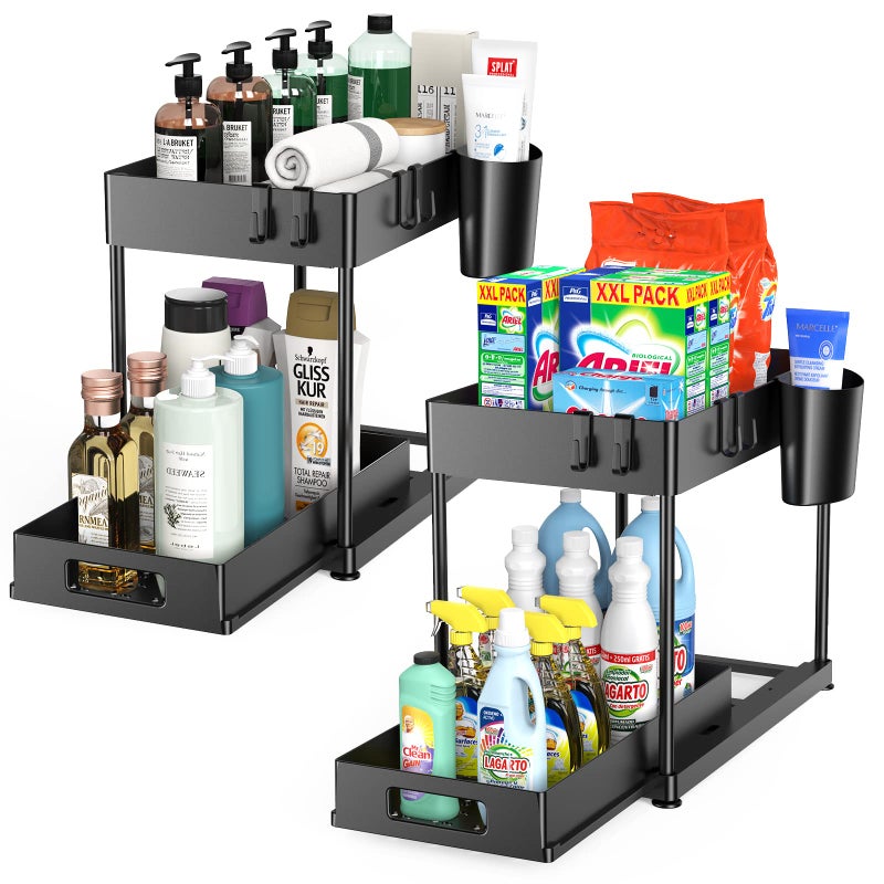 Kjfeoiye Kjfeoiye Under Sink Organizers and Storage 2 Pack Large Capacity Heavy Load Pullout Under Sink Shelves with Sliding Drawer for Kitchen and Bathroom Black 12 x 87 x 157 inch 