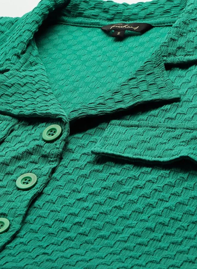 Freehand  Women Relaxed Fit Textured V-Neck Short Sleeve Shirt Dress for Women | Best Price UAE