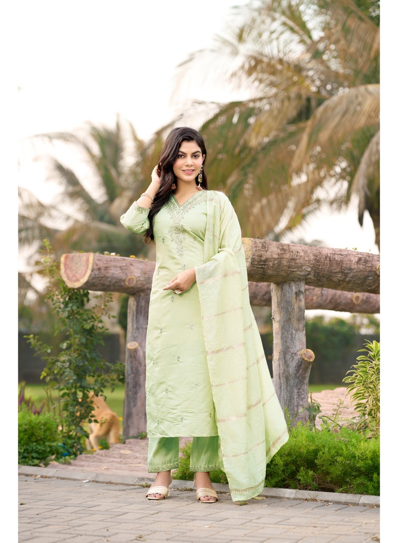 VISHVA CREATION Embroidered Green Kurta Suit Set for Women - Image 1
