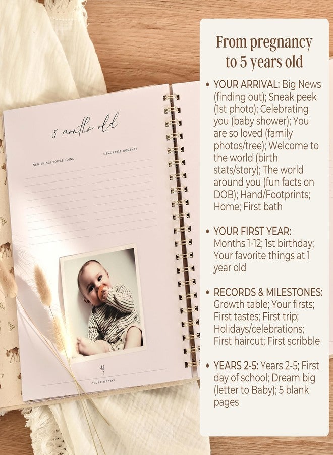 Peachly Unisex Baby Memory Book | Minimalist Baby Book | First Year Baby Book Keepsake for Milestones | Woodland Baby Scrapbook | Baby Books for Boy or Girl | Natural Linen - Forest - Image 5
