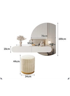 AWD Minimalist Dressing Table with Mirror and Stool, Modern-Style Wall Mounted Vanity Table with Round Mirror Built in Lightning, Two Storage Drawers for Girl's Women's Bedroom  - Image 3