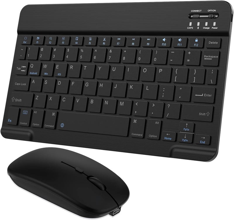 Generic Ultra-Slim Small Bluetooth Keyboard and Mouse Combo Portable Rechargeable Wireless Keyboard Portable Rechargeable - (Arabic/Eng. Key) Mini Wireless - 150 Hour