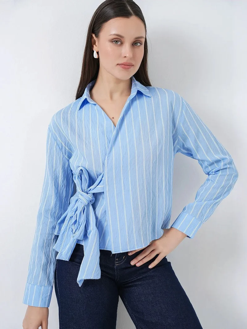 BIG DART BDART Striped Long Sleeve Tie Detail Shirt
