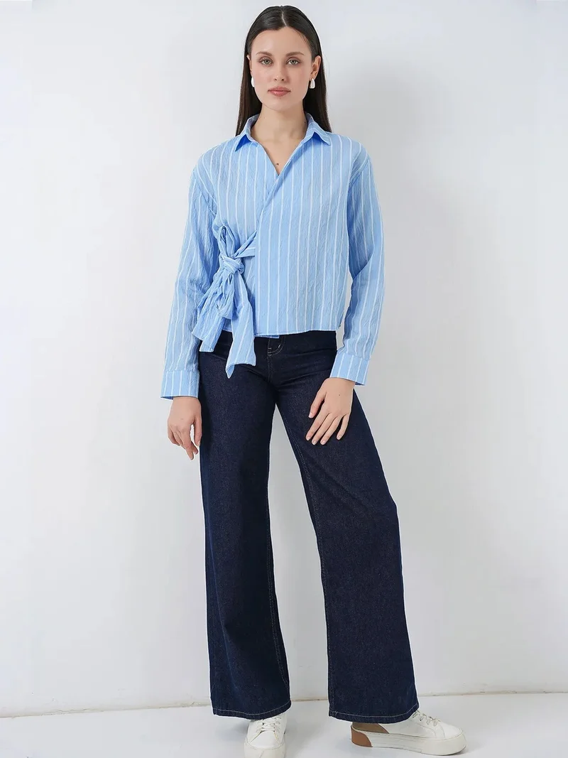 BIG DART BDART Striped Long Sleeve Tie Detail Shirt