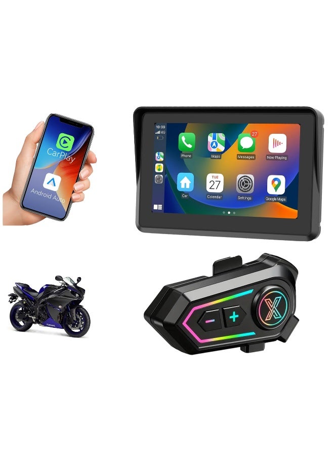 5 Inch Motorcycle Screen with Free Helmet Bluetooth | Waterproof Motorbike Display with Navigation & Phone Connectivity | Universal Bike Smart Screen Android Auto Apple Carplay - Image 1