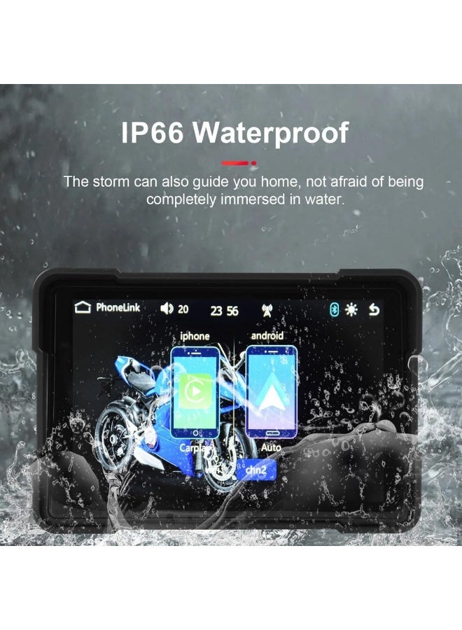 5 Inch Motorcycle Screen with Free Helmet Bluetooth | Waterproof Motorbike Display with Navigation & Phone Connectivity | Universal Bike Smart Screen Android Auto Apple Carplay - Image 2