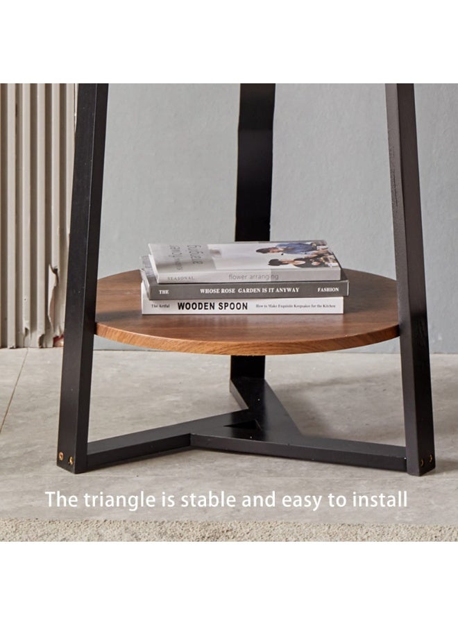 تابيت طاولة جانبية دائرية بطابقين مع رف تخزين، صينية حماية للحواف، طاولة قهوة بإطار معدني متين، طاولة جانبية لغرفة المعيشة أو غرف النوم أو المساحات الصغيرة (بني غامق، 60 × 50 سم) - Image 4