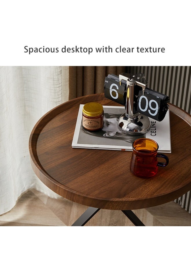 تابيت طاولة جانبية دائرية بطابقين مع رف تخزين، صينية حماية للحواف، طاولة قهوة بإطار معدني متين، طاولة جانبية لغرفة المعيشة أو غرف النوم أو المساحات الصغيرة (بني غامق، 60 × 50 سم) - Image 5