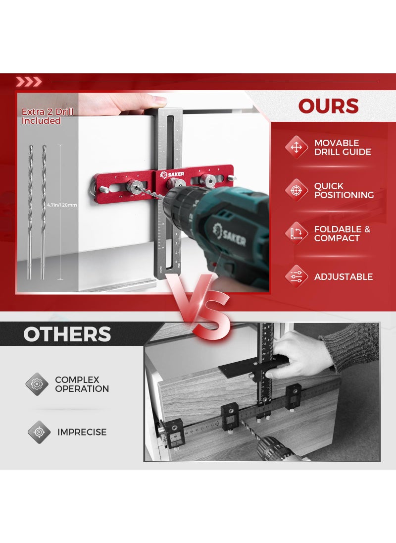 Saker Saker Cabinet Hardware Doweling Jig,Adjustable Cabinet Template Tool for Knobs,Handles and Pulls,Self Centering Punch Locator Precise Woodworking Drill Guide for Drawer Cabinet Installation  - Image 3