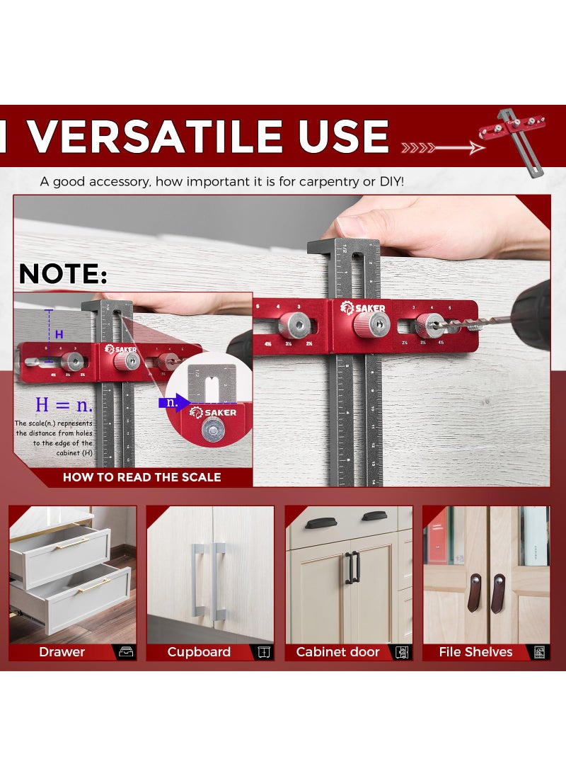 Saker Saker Cabinet Hardware Doweling Jig,Adjustable Cabinet Template Tool for Knobs,Handles and Pulls,Self Centering Punch Locator Precise Woodworking Drill Guide for Drawer Cabinet Installation  - Image 4
