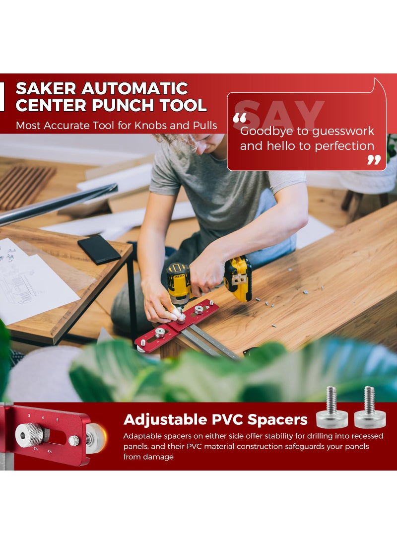 Saker Saker Cabinet Hardware Doweling Jig,Adjustable Cabinet Template Tool for Knobs,Handles and Pulls,Self Centering Punch Locator Precise Woodworking Drill Guide for Drawer Cabinet Installation  - Image 5