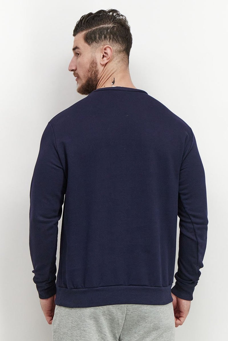 Baldinini Men Crew Neck Brand Logo Long Sleeve Sweatshirt, Navy and White - Image 4