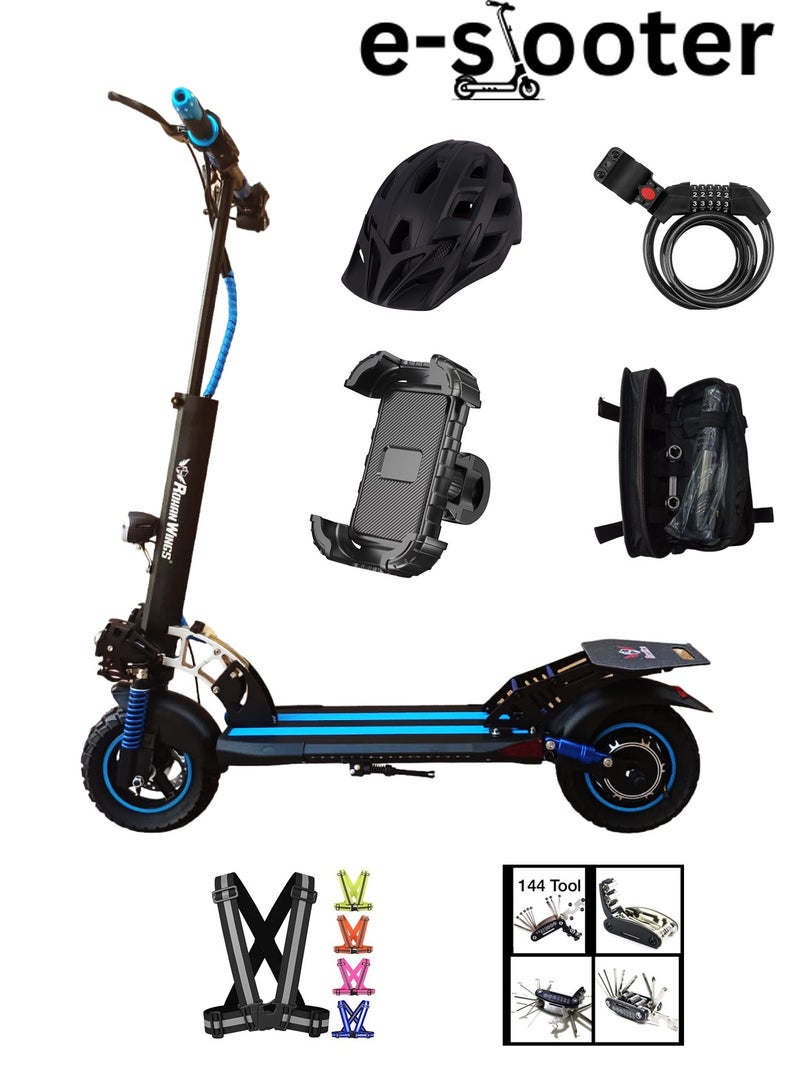 ROHAN WINGS Electric Scooter for Adults KT4B/ BLUE , 40km range with powerful 48V 13AH Battery, Bluetooth Speaker with free accessories Helmet, Safety Belt, Mobile Holder, Pump, Tool Kit and Lock.  - Image 1