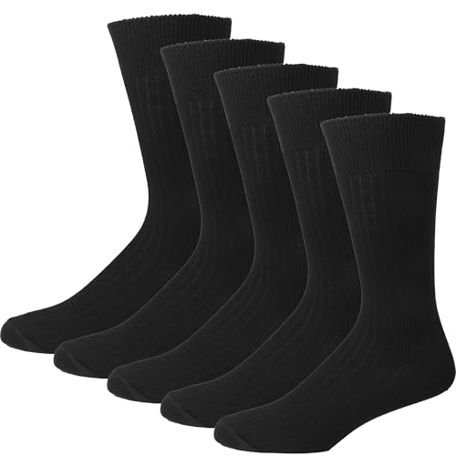 Falari Men Dress Socks 5-Pack Plain Rib Black Dress Socks Cotton Crew Socks Size 10-13 - Image 5