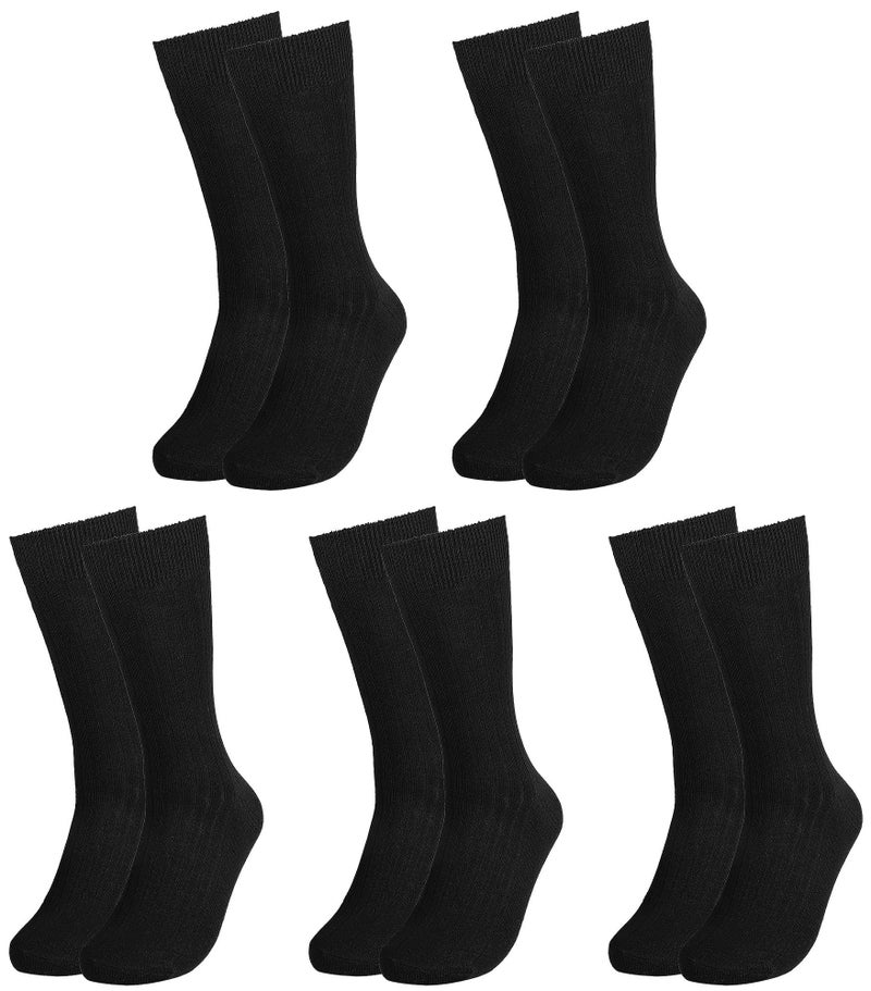 Falari Men Dress Socks 5-Pack Plain Rib Black Dress Socks Cotton Crew Socks Size 10-13 - Image 1