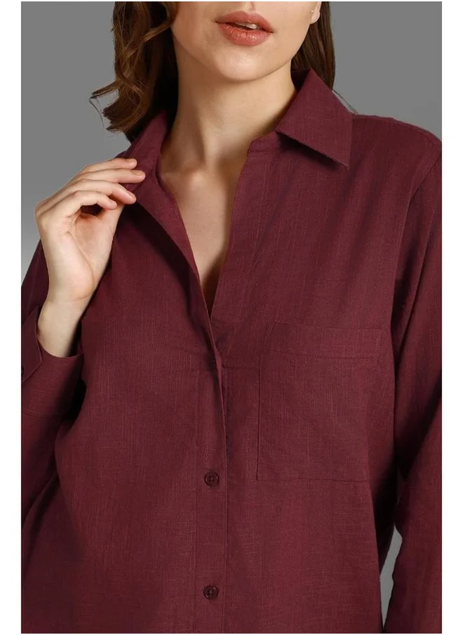 HIGH STAR Stay effortlessly stylish with this comfortable Wine Oversized Shirts Solid design crafted from 100% Cotton featuring Long Sleeves with Button closure.