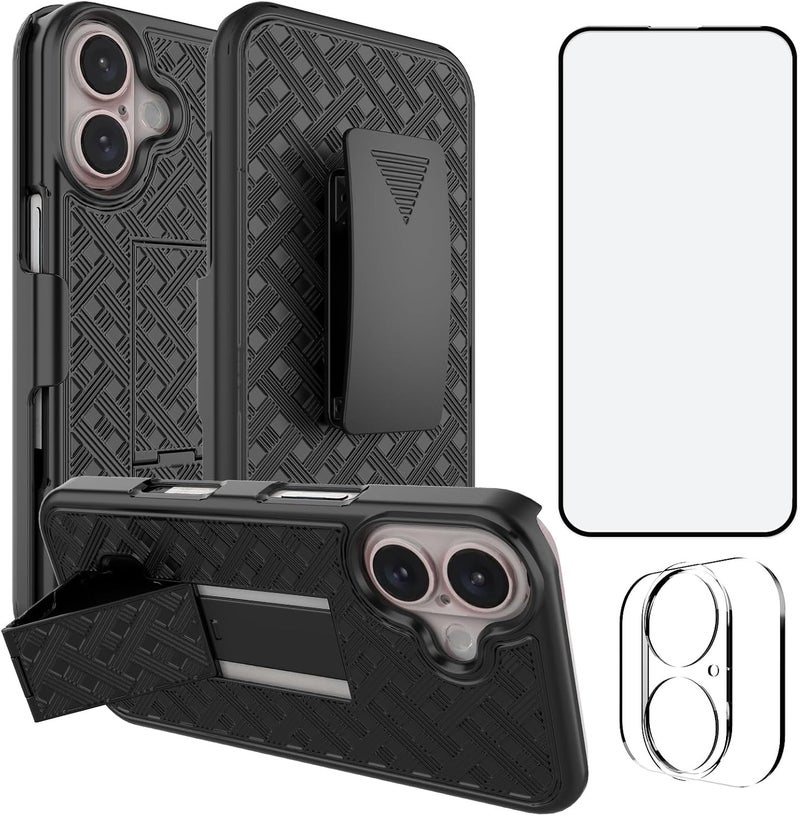 Ailiber Designed for iPhone 16 Plus Case with Stand, iPhone 16plus Belt Clip Holster with Camera Lens&Screen Protector, Swivel 2-in-1 Holder, Slim Shockproof Pouch Full Body Cell Phone Cover-Black - Image 1