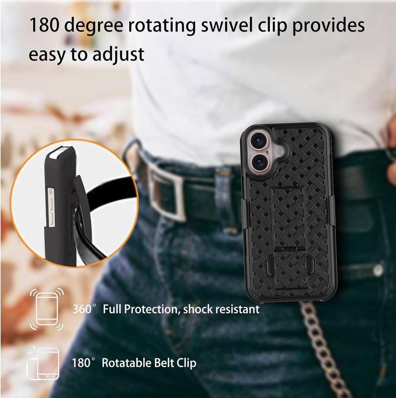 Ailiber Designed for iPhone 16 Plus Case with Stand, iPhone 16plus Belt Clip Holster with Camera Lens&Screen Protector, Swivel 2-in-1 Holder, Slim Shockproof Pouch Full Body Cell Phone Cover-Black - Image 4