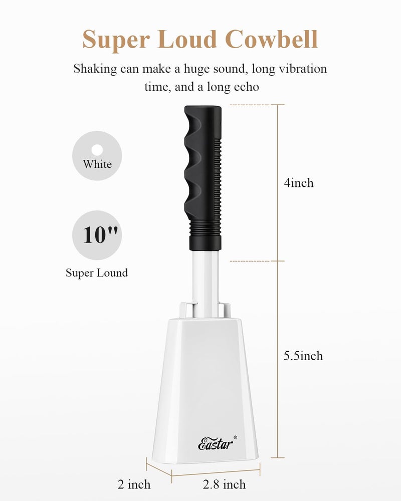 Eastar Cow Bell with Handle, 2 Pack Cowbells for Sporting Events, 10 Inch Cowbells Noise Makers Cheering Bell for Football Games, Stadiums, Christmas Birthday Gifts for Men Him Boys, White - Image 2