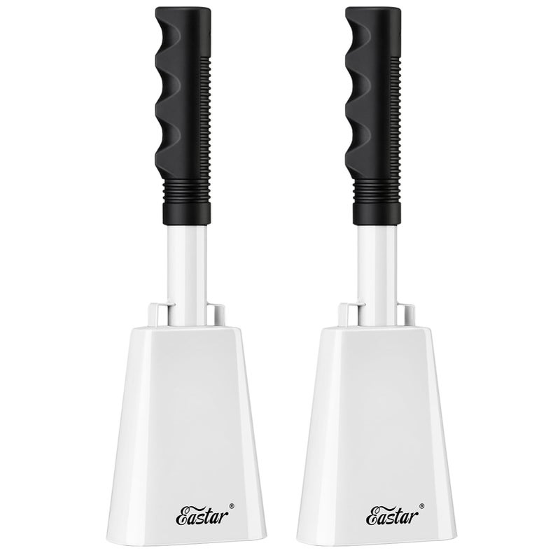 Eastar Cow Bell with Handle, 2 Pack Cowbells for Sporting Events, 10 Inch Cowbells Noise Makers Cheering Bell for Football Games, Stadiums, Christmas Birthday Gifts for Men Him Boys, White - Image 1