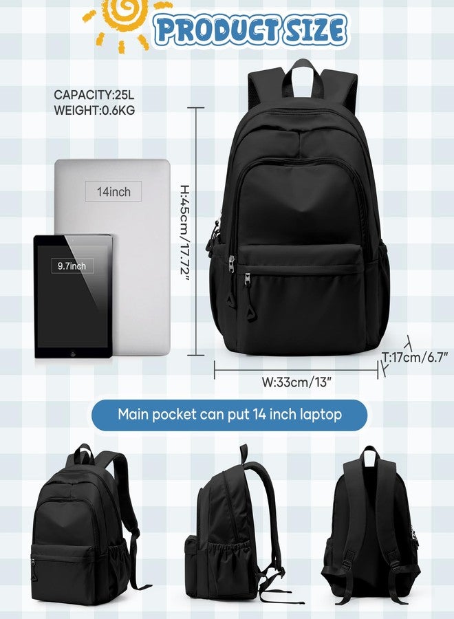 winspansy Backpack for School Teenage Girls Boys,Waterproof Lightweight School Bags Travel Daypack Simple Cute College Backpack Rucksack for Women Men fit 14 Inch Laptop,Black - Image 3