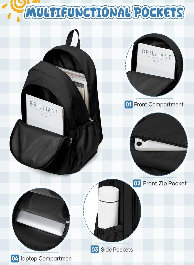 winspansy Backpack for School Teenage Girls Boys,Waterproof Lightweight School Bags Travel Daypack Simple Cute College Backpack Rucksack for Women Men fit 14 Inch Laptop,Black - Image 5