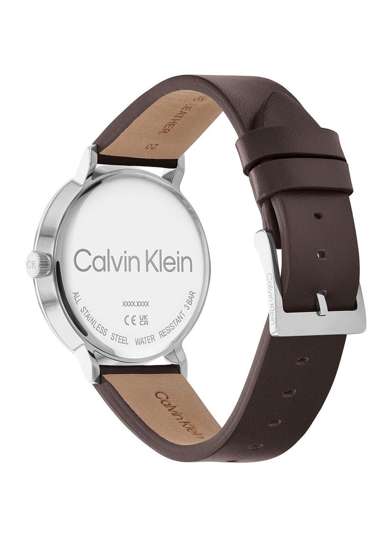 CALVIN KLEIN - Analog Round Waterproof  Wrist Watch With Leather Strap  25200052 - Image 1