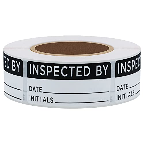 Hybsk White and Black Inspected by Labels for Inventory 1 x 2 Inch Rectangle 500 Adhesive Stickers On A Roll - Image 1