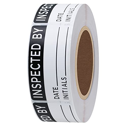 Hybsk White and Black Inspected by Labels for Inventory 1 x 2 Inch Rectangle 500 Adhesive Stickers On A Roll - Image 3