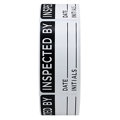 Hybsk White and Black Inspected by Labels for Inventory 1 x 2 Inch Rectangle 500 Adhesive Stickers On A Roll - Image 2