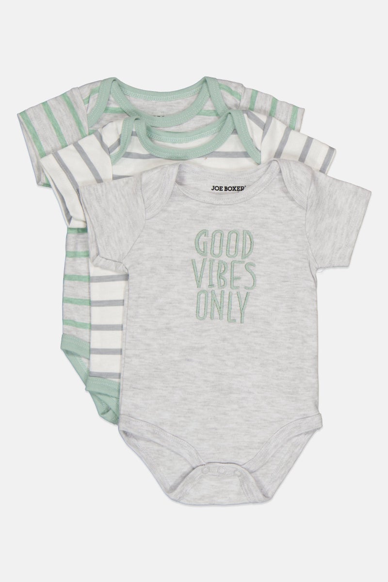 Joe Boxer Toddlers Boy 3 Pack Allover Print Short Sleeve Bodysuit, Multicolor - Image 1