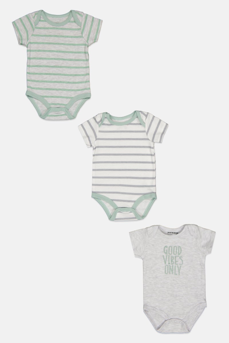 Joe Boxer Toddlers Boy 3 Pack Allover Print Short Sleeve Bodysuit, Multicolor - Image 3