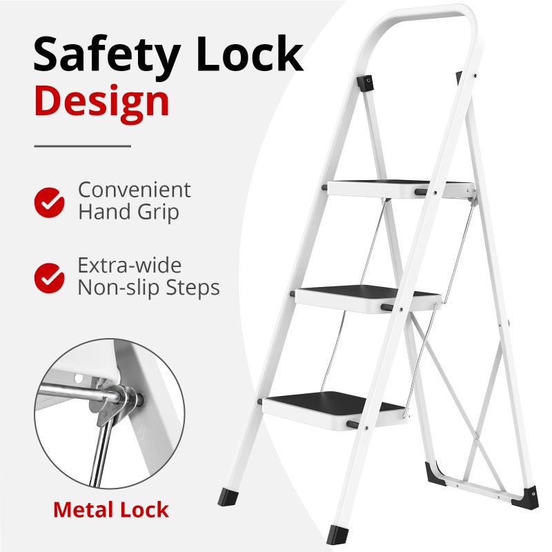 HBTower Step Ladder Folding Step Stool for Adults with Anti-Slip Pedal,330 lbs Capacity for Kitchen, Home,White - Image 2