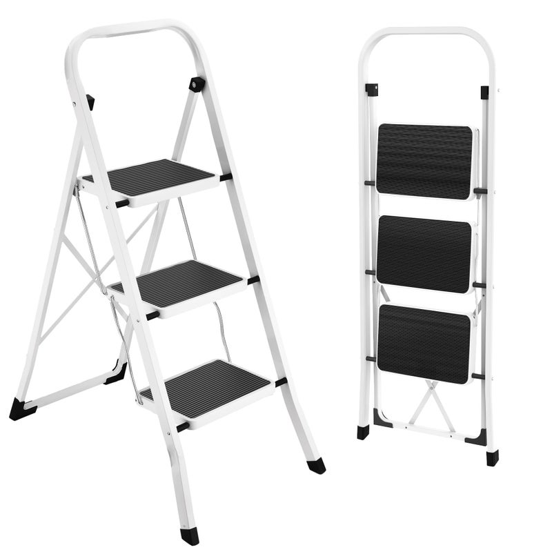 HBTower Step Ladder Folding Step Stool for Adults with Anti-Slip Pedal,330 lbs Capacity for Kitchen, Home,White - Image 1