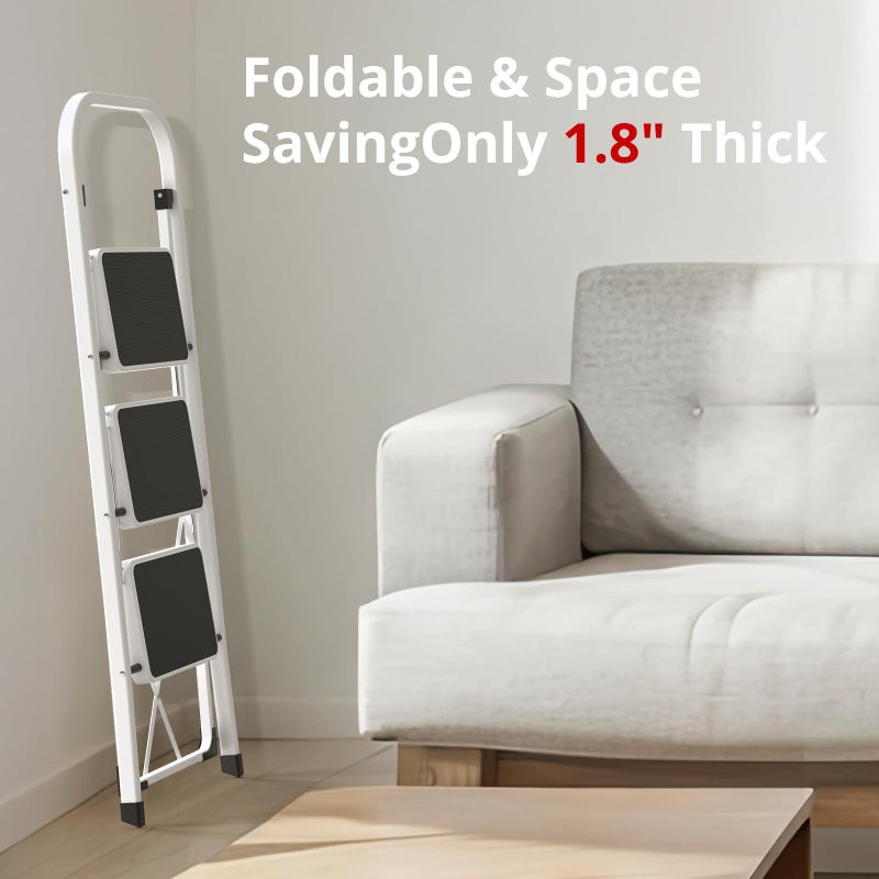 HBTower Step Ladder Folding Step Stool for Adults with Anti-Slip Pedal,330 lbs Capacity for Kitchen, Home,White - Image 4