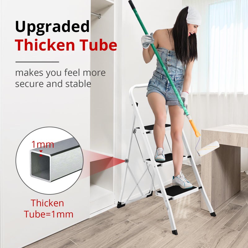 HBTower Step Ladder Folding Step Stool for Adults with Anti-Slip Pedal,330 lbs Capacity for Kitchen, Home,White - Image 5