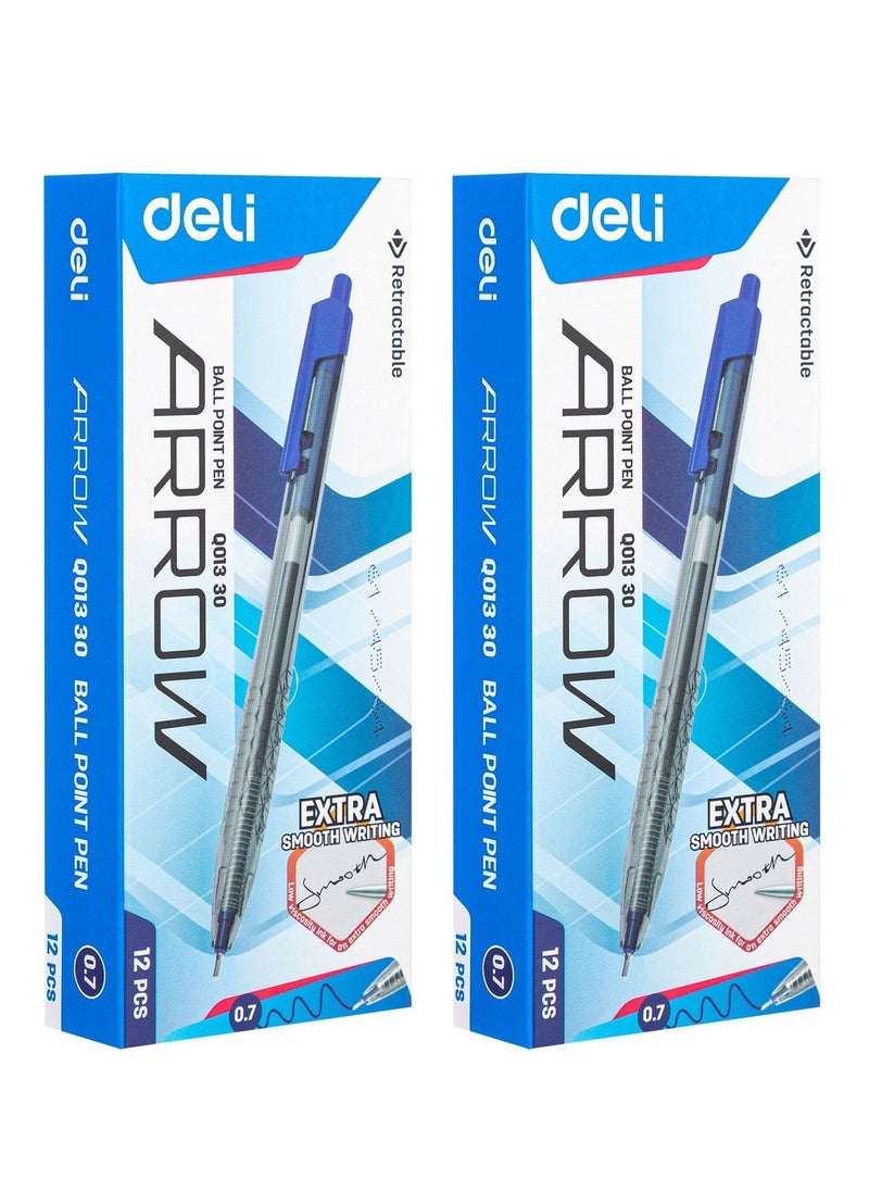 Deli 24-Piece Arrow Retractable Ballpoint Pen Set 0.7mm Tip Blue Ink  - Image 1