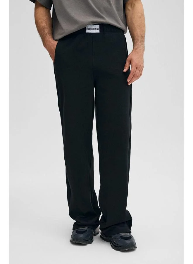 GRIMELANGE ACERO Men's Organic Cotton Waist Elastic Tag Detailed Black Sweatpants.