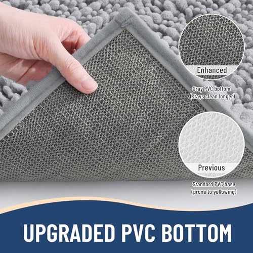 Arotive Chenille Bathroom Rugs Set 3 Piece, Extra Soft Absorbent Shaggy Bath Mat and U-Shaped Contour Toilet Rug, Non-Slip Machine Wash Dry Bath Mats Set for Bathroom, Shower, Sink and Tub, Light Grey - Image 5