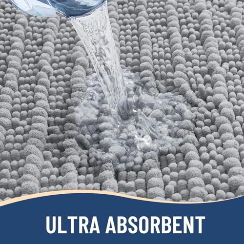 Arotive Chenille Bathroom Rugs Set 3 Piece, Extra Soft Absorbent Shaggy Bath Mat and U-Shaped Contour Toilet Rug, Non-Slip Machine Wash Dry Bath Mats Set for Bathroom, Shower, Sink and Tub, Light Grey - Image 4