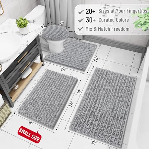 Arotive Chenille Bathroom Rugs Set 3 Piece, Extra Soft Absorbent Shaggy Bath Mat and U-Shaped Contour Toilet Rug, Non-Slip Machine Wash Dry Bath Mats Set for Bathroom, Shower, Sink and Tub, Light Grey - Image 2