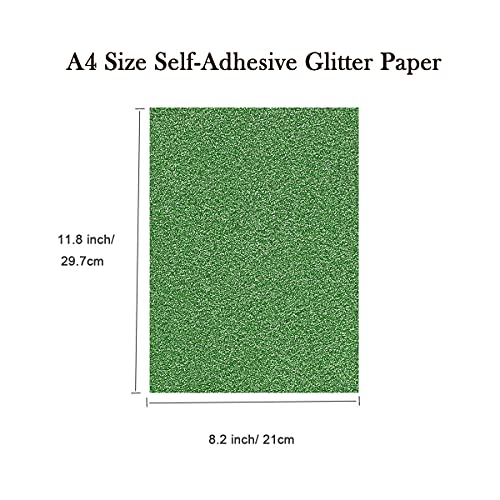 OLIREXD 20 Sheets of Self-Adhesive Sparkle Shinny Craft Sheets Rainbow Sparkly Glitter Cardstock Paper in A4 Size for DIY Craft Projects Card Making Party Decoration(Green) - Image 2