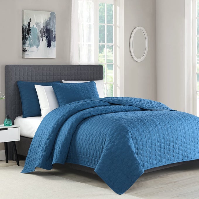 QUILT SET COVERLET SET QUILTING BEDSPREAD 3PIECE QUILT SET MICROFIBER LIGHTWEIGHT QUEEN 90 X 92 TURQUOISE