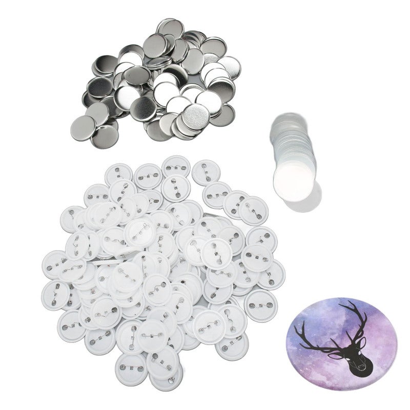 Pin Back Button Parts: 44mm (1.73in) Durable Tinplate & Plastic Material - 100 Set Sturdy Back Pin Button Making Supplies for Diy Crafts, Custom Badges & Personalized Gifts - Image 1