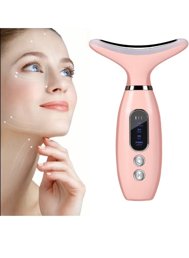 جهاز تدليك الوجه - جهاز تجميل الرقبة وجهاز شد الوجه، جهاز تدليك كهربائي محمول بتقنية الاهتزاز الدقيق للعناية بالبشرة، أداة لنحت الوجه لرفعه وشدّه ومكافحة علامات الشيخوخة - وردي - Image 1